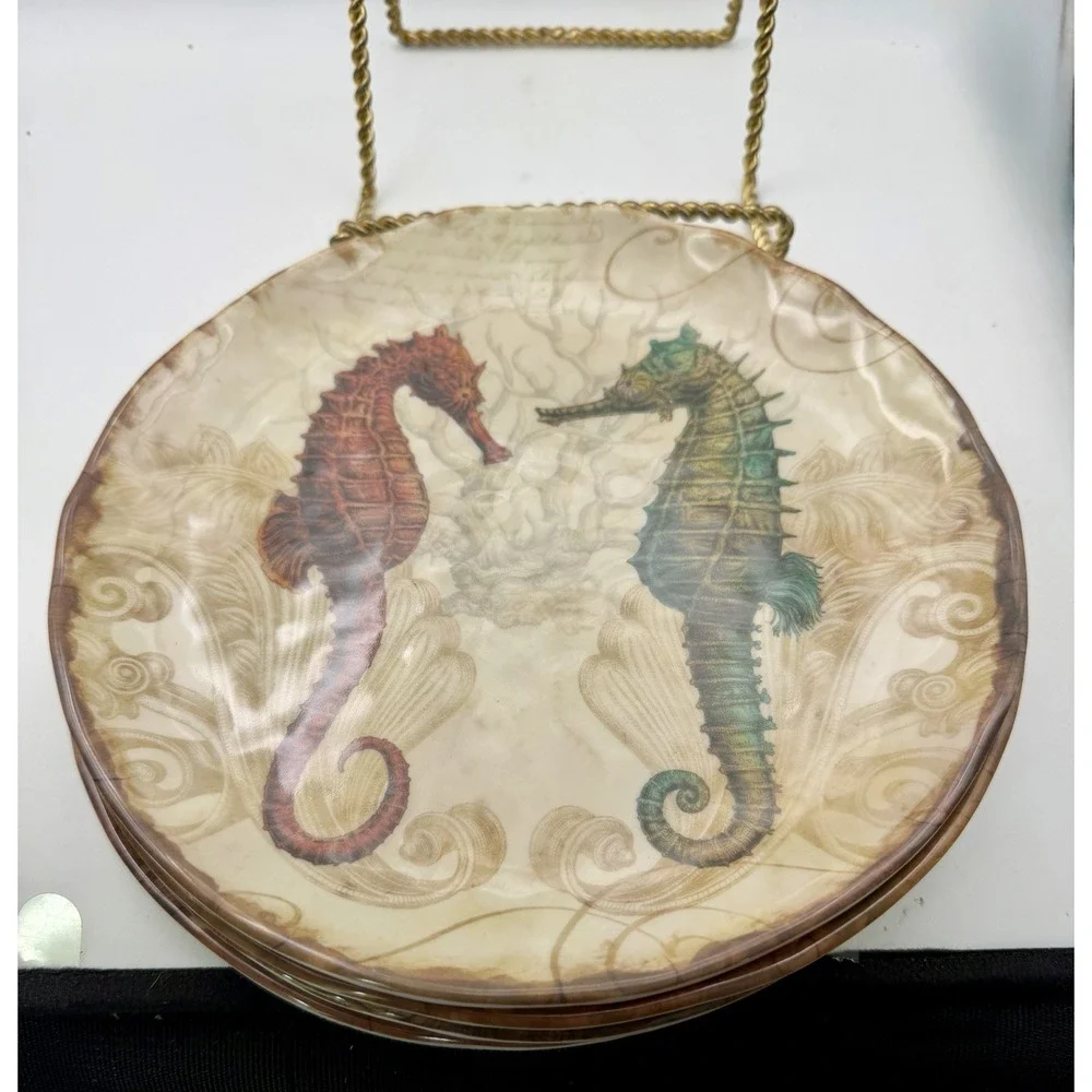 208 Park Melamine Sea Life Salad‎ Plates Set 4 Turtle Seahorse
